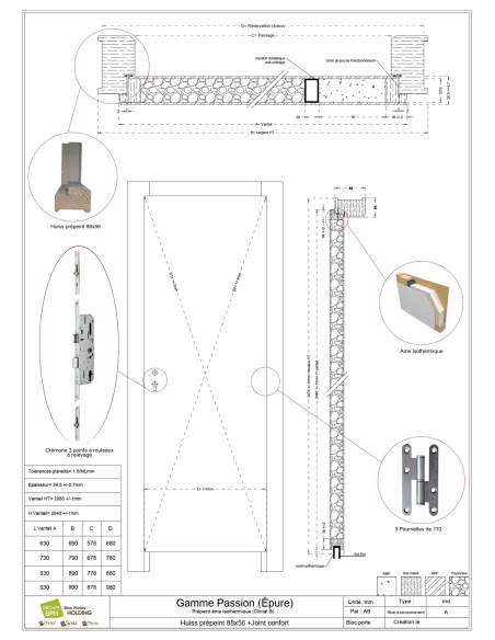 Bloc porte isolé recouvrement HB 88/56 serrure 3 pts- plinthe auto
