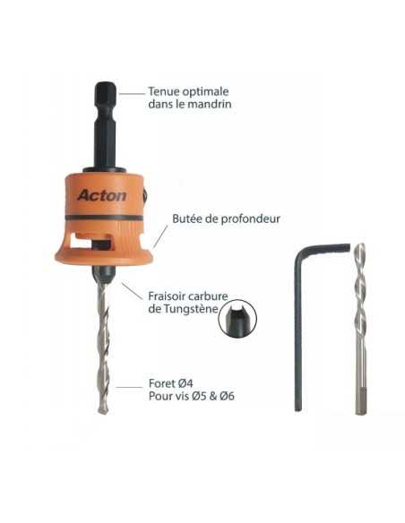 Kit fraisoir HSS  Ø 4 + 1 FORET & 1 CLÉ ALLEN